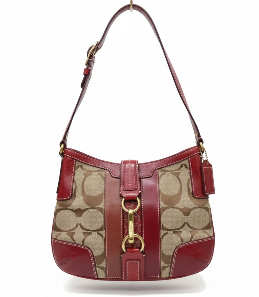 Vintage Coach Red And Tan Signature Shoulder Bag